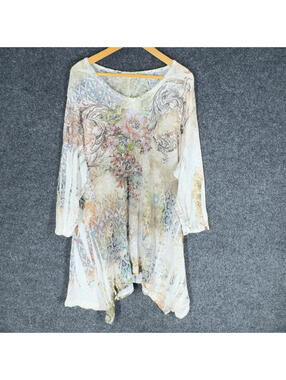Studio Gem Dress Women 2XL Gray Floral Shift Short Long Sleeve Round Neck
